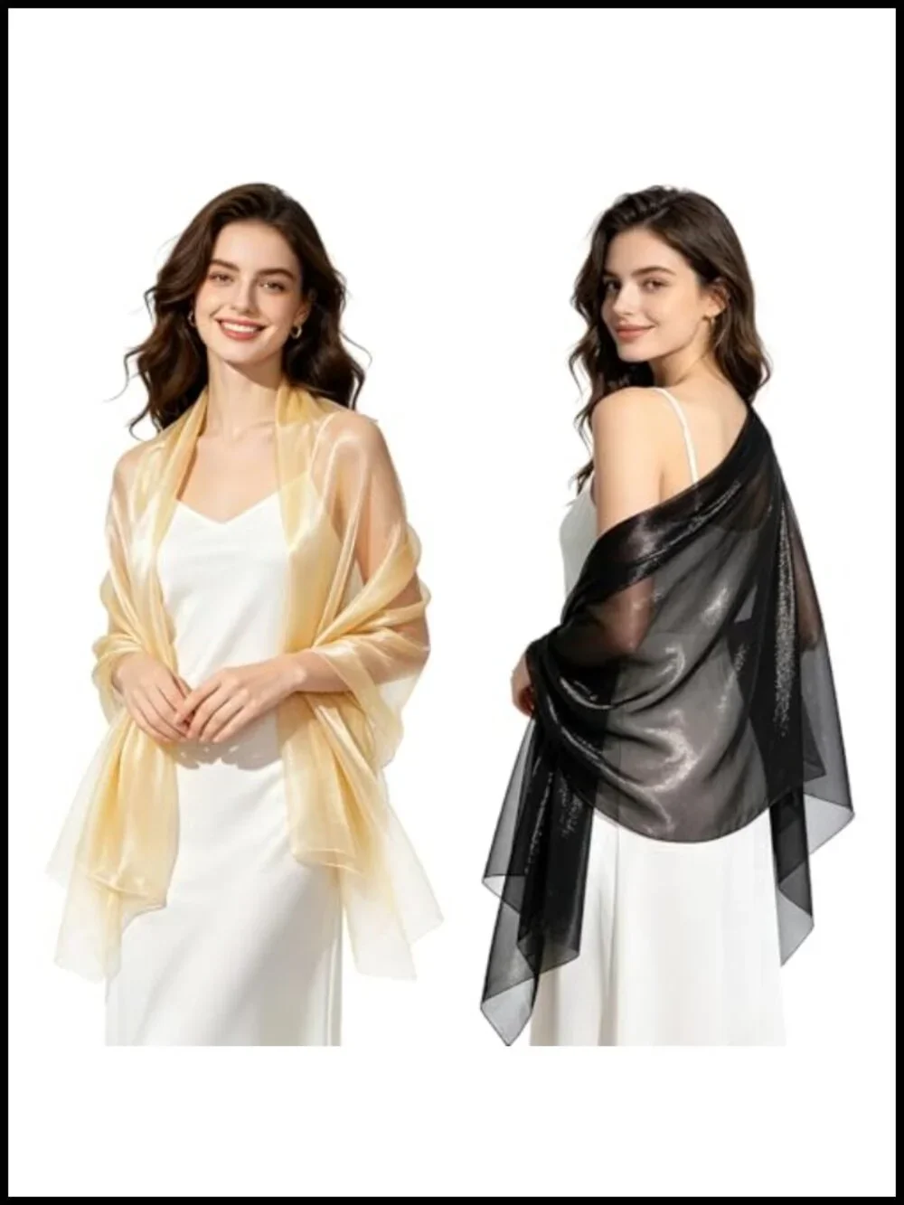 2pcs Chiffon Shawls Wraps for Evening Dresses Elegant Wedding Bridal Scarf Set